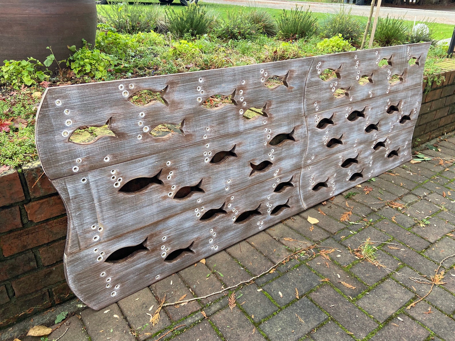 Wood School of Fish Art Headboard Queen Size Sign Driftwood Etsy