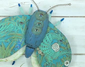 Wooden Moth Sculpture, Butterfly Wall Art By CastawaysHall
