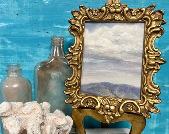 Original Cloud Painting In Vintage Rectangle Gold Florentine Frame From Italy, Study No. 3, Clouds Over The Mountains Art by CastawaysHall