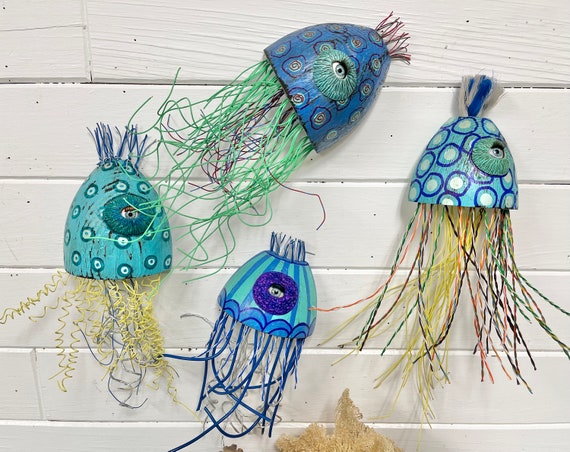 Wooden Jellyfish Wall Art: Beach House Decor, Oddity Sculpture By CastawaysHall