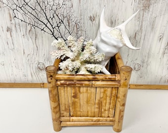 Vintage Burnt Bamboo Plant Holder, Boho Plant Stand at CastawaysHall