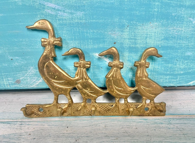 Vintage Brass Key Rack, Jewelry Necklace Holders, Cats Garfield Ducks Padlock Sailboat House Girls & Dog, Housewarming Gift at CastawaysHall image 4