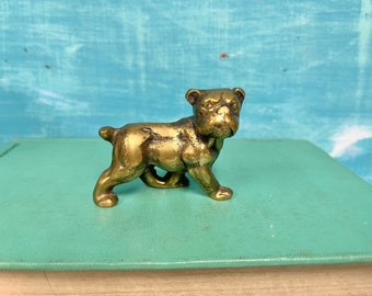 Vintage Brass Boxer Dog Figurine, Little Bull Dog Ornament, Dog Lover Gift, Curiosity Cabinet Home Decor at CastawaysHall