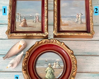 Vintage Original Seaside Painting, A Day At The Seaside Victorian Style Wall Art In Antique  Wood Gold Frame, No. 1, 2 or 3 At CastawaysHall