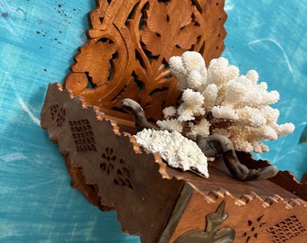 Vintage Carved Wood Fold-Down Wall Shelf: Boho Display Decor At CastawaysHall