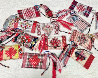 Quilted Bag Flag, Canadian Flag Purse Charm, Glorious & Free Word Beads
