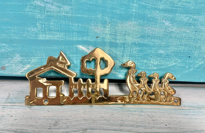 Vintage Brass Key Rack, Jewelry Necklace Holders, Cats Garfield Ducks Padlock Sailboat House Girls & Dog, Housewarming Gift at CastawaysHall image 7