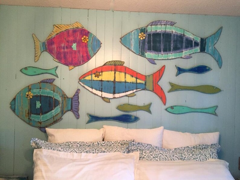 Fish Wall Art Big Round Fish Wall Decor in Blue Red Green Etsy