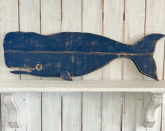 Barn Wood Whale Wall In Navy Blue By CastawaysHall