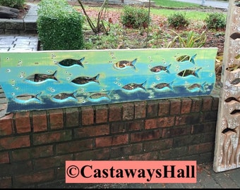 Coastal Charm: Handcrafted Wood School of Fish Wall Art in Turquoise, Natural & Driftwood Colours Perfect Beach House Decor by CastawaysHall