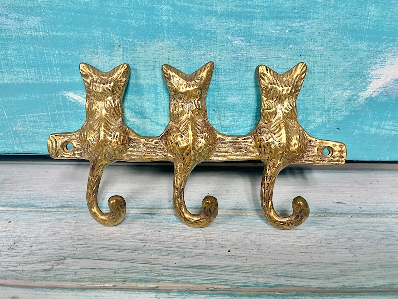 Vintage Brass Key Rack, Jewelry Necklace Holders, Cats Garfield Ducks Padlock Sailboat House Girls & Dog, Housewarming Gift at CastawaysHall image 2