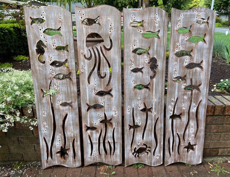 Fish Rope Panels Handmade Wood Fish Wall Art Panels: Beach House Decor - Set of 4 - Etsy
