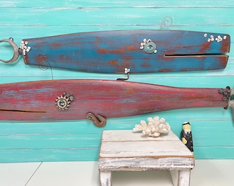 Vintage Oar Whale Folk Art: Distressed Beach House Decor By CastawaysHall