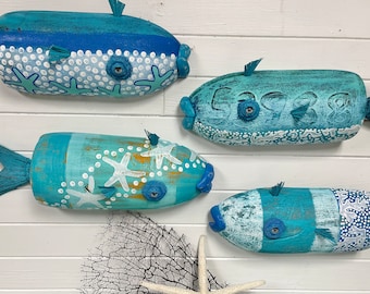 Lobster Buoy Fish Wall Art: Coastal Assemblage Sculpture By CastawaysHall