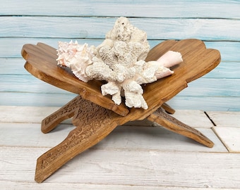 Vintage Carved Folding Bookstand: Boho Decor with Star, Flowers & Leaves At CastawaysHall