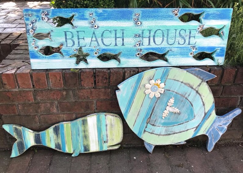 Fish Wall Art Big Round Fish Wall Decor in Blue Red Green Etsy