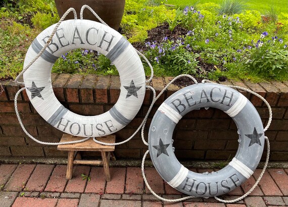 Vintage Life Preserver Ring Buoy, Painted Beach House Life