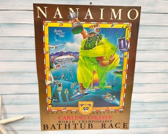 Vintage Beach House Poster, 1983 Carling O’keefe World Championship Bathtub Races Nanaimo to Vancouver, Collectible Poster at CastawaysHall