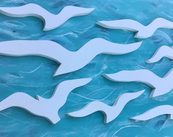 NEW PVC Flock of Seagulls, Seagull Sign, Interior Exterior Seagull Set, Seagull Wall Decor, Beach House Flock of Sea Birds by CastawaysHall