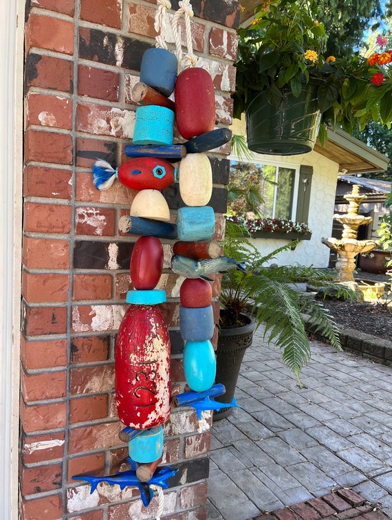 Vintage Lobster Trap Buoy, Foam Floats, Fish and Sharks on a Rope, Two  Vertical Net Float Garlands, Beach House Decor at Castawayshall 