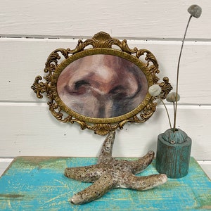 Original Nose Painting in Small Gold Oval Italian Metal Frame, Vintage Oddity Art,  Curiosity Cabinet Gift, Gift For Friend at CastawaysHall