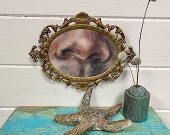 Original Nose Painting: Vintage Oddity Art in Gold Italian Frame At CastawaysHall