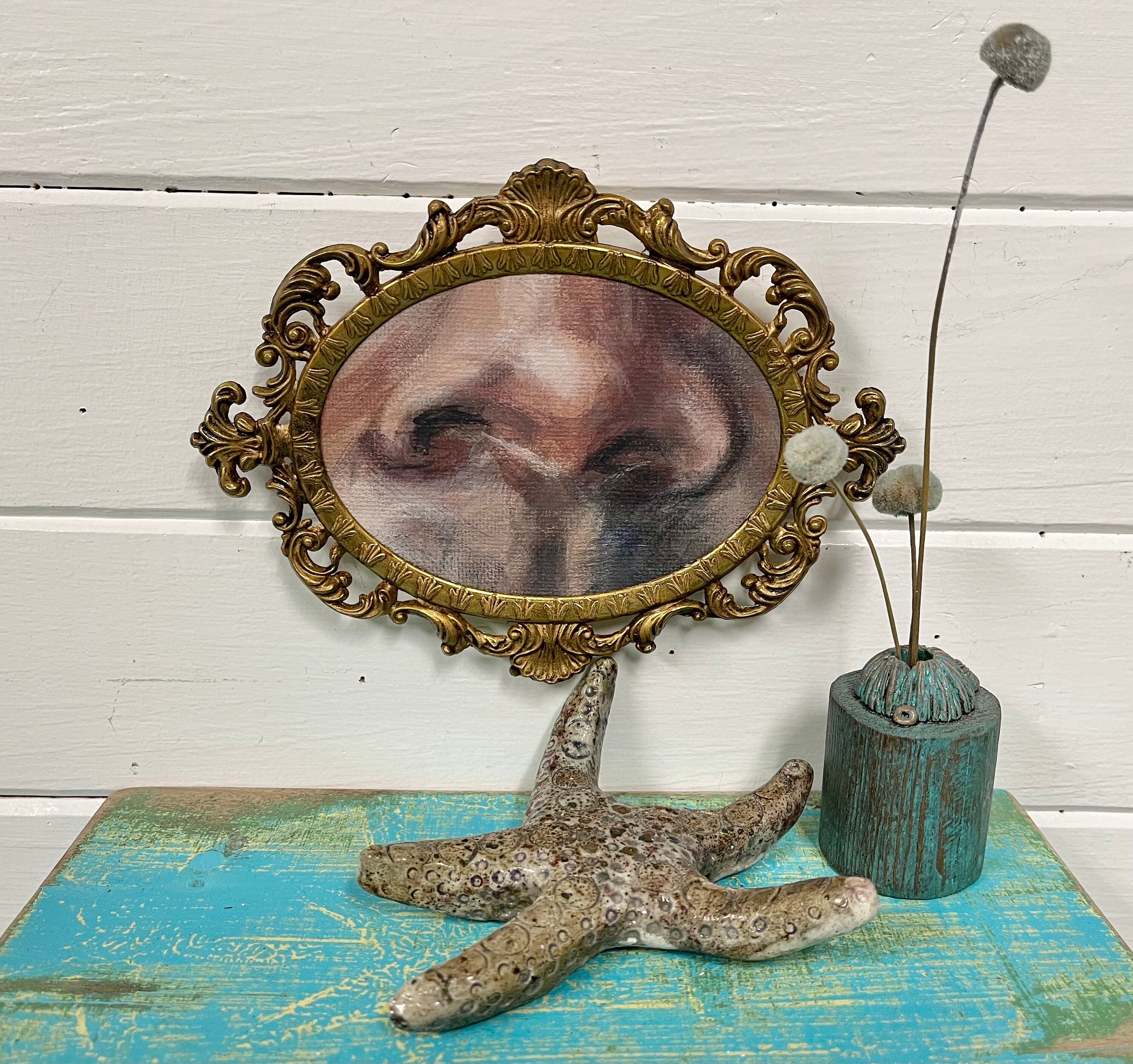 Original Nose Painting: Vintage Oddity Art in Gold Italian