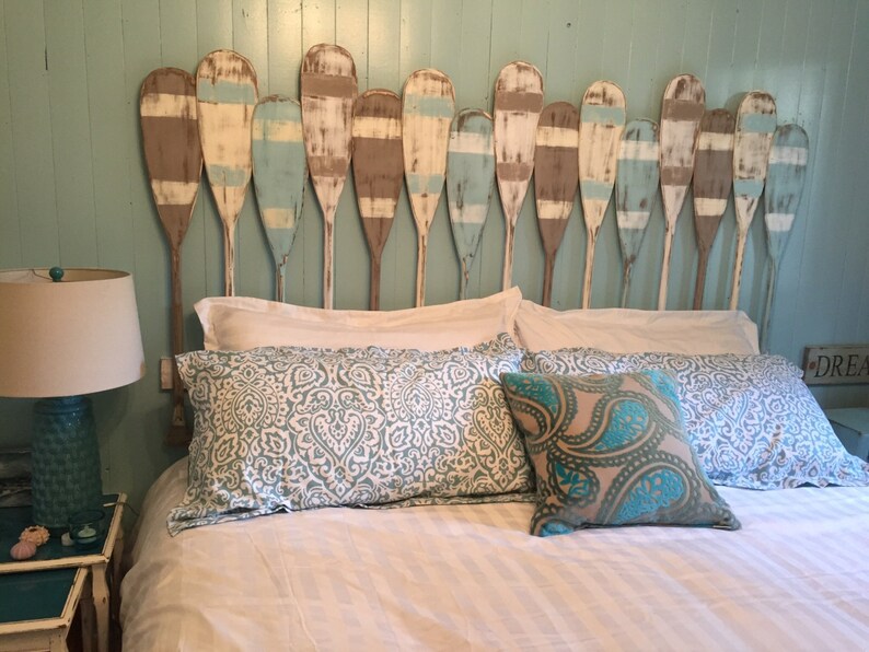 Painted Paddle Oar Headboard Queen Size Beach House Style Image 0