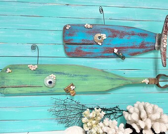 Painted Wood Whale Art: Vintage Oar Folk Art with Puka Shells By CastawaysHall