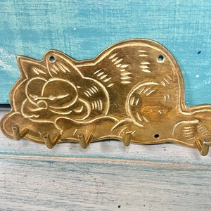 Vintage Brass Key Rack, Jewelry Necklace Holders, Cats Garfield Ducks Padlock Sailboat House Girls & Dog, Housewarming Gift at CastawaysHall image 3