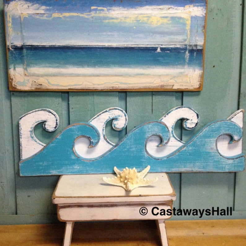 Waves Sign Wall Art Beach House Coastal Nautical Wall Shelf Etsy