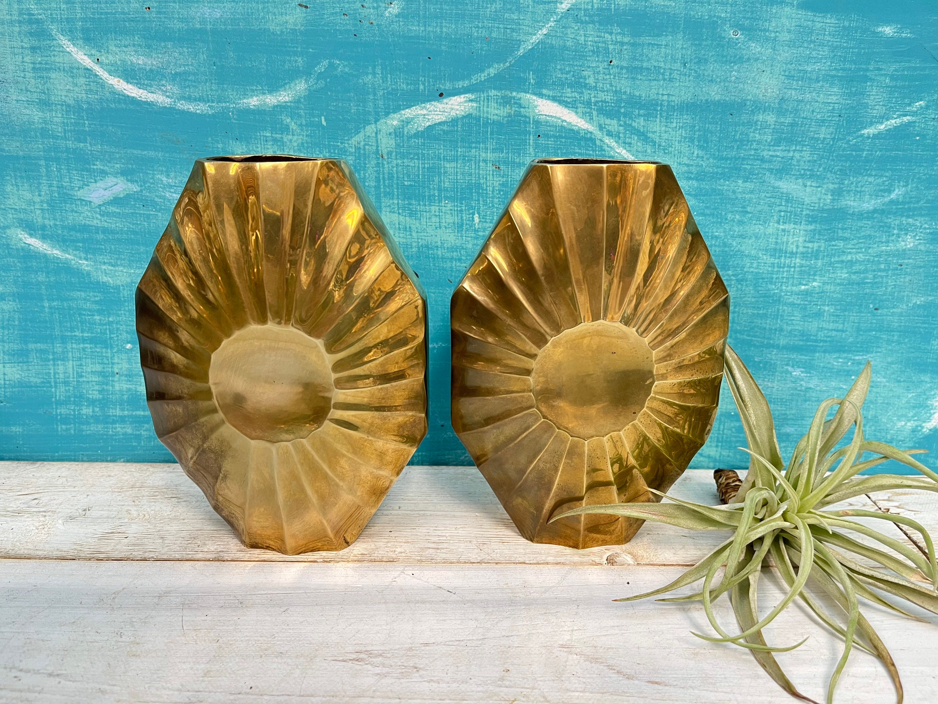 Vintage Brass Art Deco Vase Round OR Oval Brass Vase Retro Etsy Canada