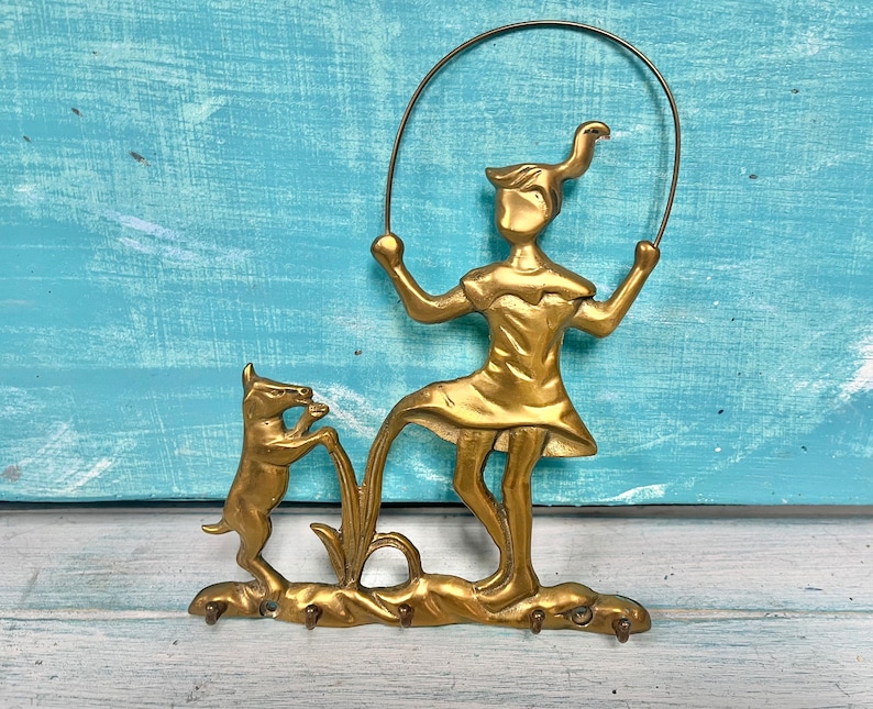 Vintage Brass Key Rack, Jewelry Necklace Holders, Cats Garfield Ducks Padlock Sailboat House Girls & Dog, Housewarming Gift at CastawaysHall image 8