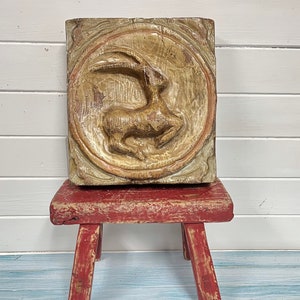 Vintage Carved Zodiac Sign In Thick Textured Wood, Capricorn Wall Plaque, Sign of the Zodiac, Goat Sheep Astrology Wall Art at CastawaysHall