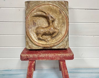 Vintage Carved Zodiac Sign In Thick Textured Wood, Capricorn Wall Plaque, Sign of the Zodiac, Goat Sheep Astrology Wall Art at CastawaysHall