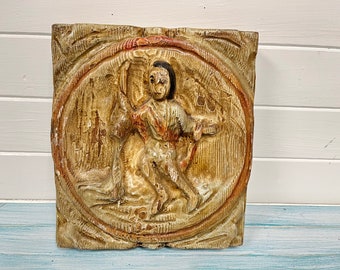 Vintage Thick Carved Wooden Sagittarius Wall Plaque, Carved Sign of the Zodiac Decor, Year of the Archer Astrology Sign Art at CastawaysHall
