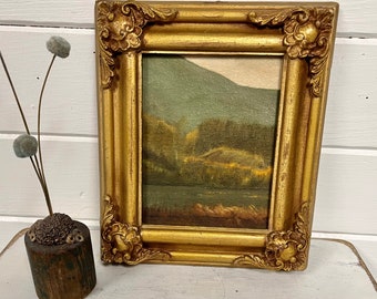 Original Landscape Painting in Vintage Gold Frame, Moody Marsh & Trees Wall Art, Windermere Lake Oil Painting, Country Home at CastawaysHall