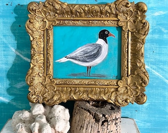 Original Franklin's Gull Painting in Ornate Gold Antique Frame By CastawaysHall