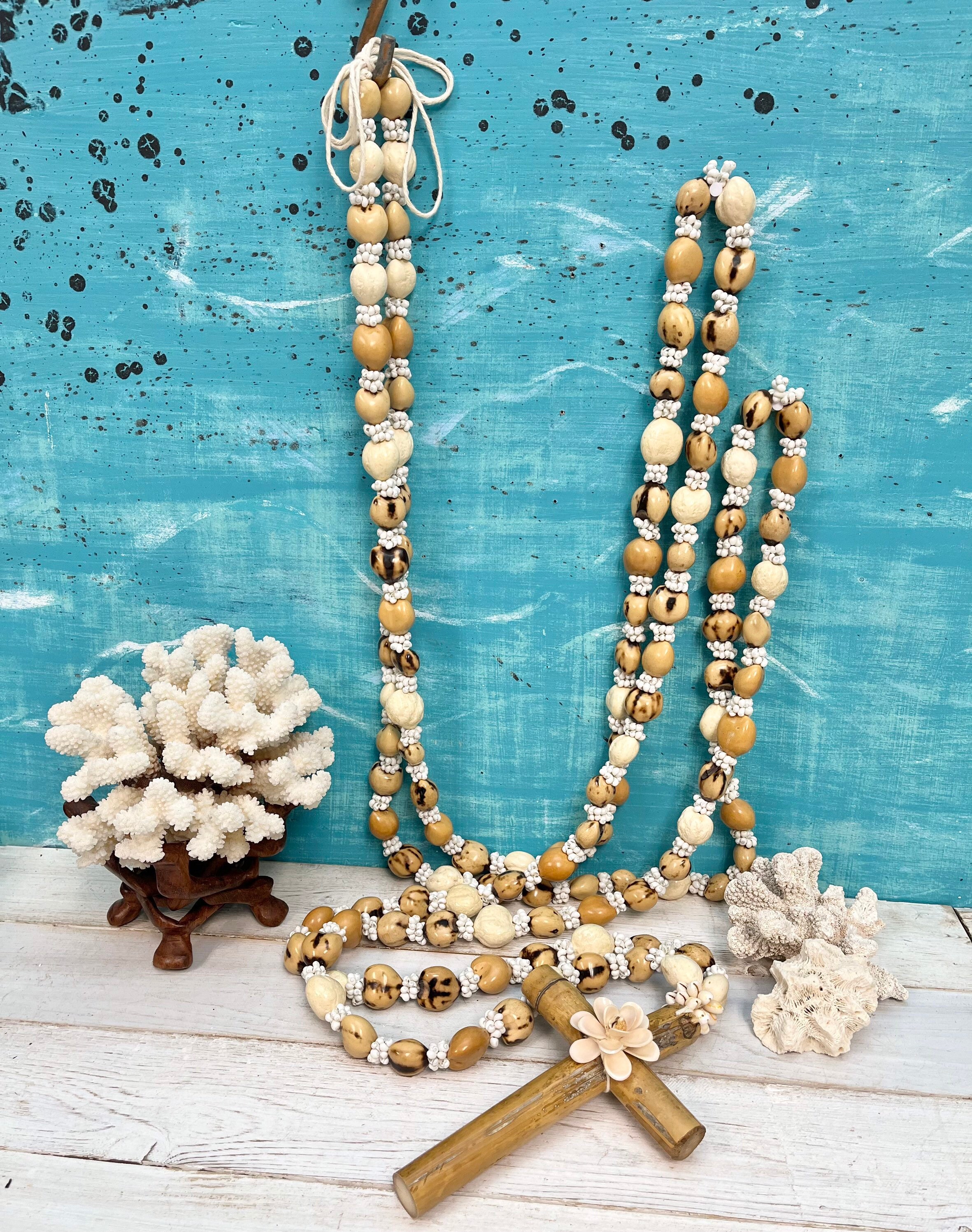 Extra Large Wall Rosary Garland, Kukui Nut & Shell Rosary With 