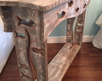 Wood School of Fish Sofa Table Hall Side Console Table Driftwood Colouring Art Furniture by CastawaysHall