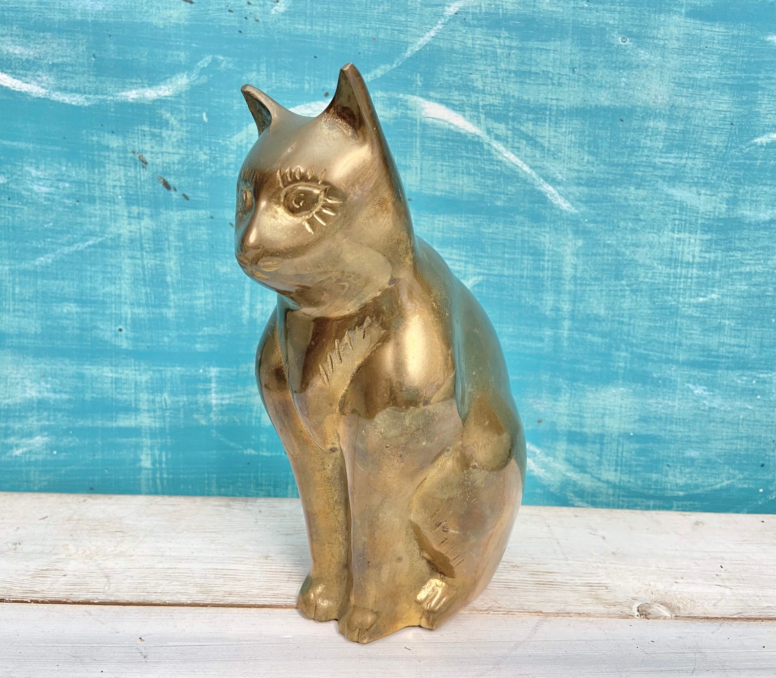 Vintage Brass Cat Large Brass Cat Figure Brass Cat Statue Etsy