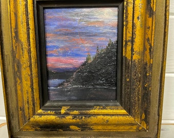 Vintage Small Original Seascape Painting From 1920, Keats Island Bluff, Moody Oil Painting in Gold Vintage Frame, Coastal Art CastawaysHall