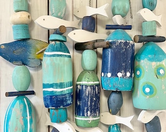Large Vintage Lobster Buoy Garlands In Turquoise And Blues, Choose One, Coastal  Painted Foam Net Floats, Beach House Decor at CastawaysHall