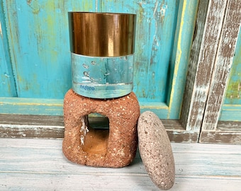 Vintage Nybro Sweden Brass & Glass Tea Light Holder - Mid Century Modern Decor At CastawaysHall