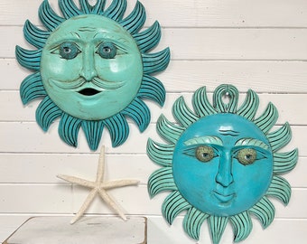 Painted Sun Face For The Sun Room or Porch, Choose ONE Carved Wooden Convex Mask, Sunshine Wall Decor, Tropical Tiki Bar at CastawaysHall