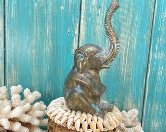 Vintage Brass Elephant Ornament For Holding Jewelry, Animal Bookend at CastawaysHall