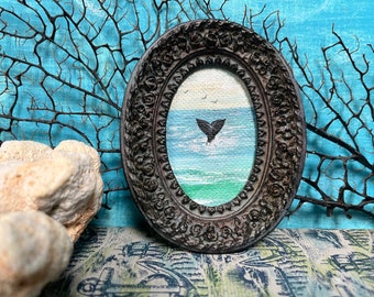 Mini Original Whale Tail Painting, Framed Folk Art Whale Wall Art, Beach House Housewarming Gift, Nursery Decor Gift by CastawaysHall