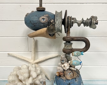 Wooden Whale Sculpture: Assemblage Art, Coastal Home Decor By CastawaysHall