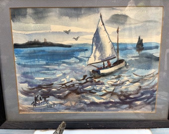 Vintage Sailboat Watercolor Painting by Gordon Kit Thorne