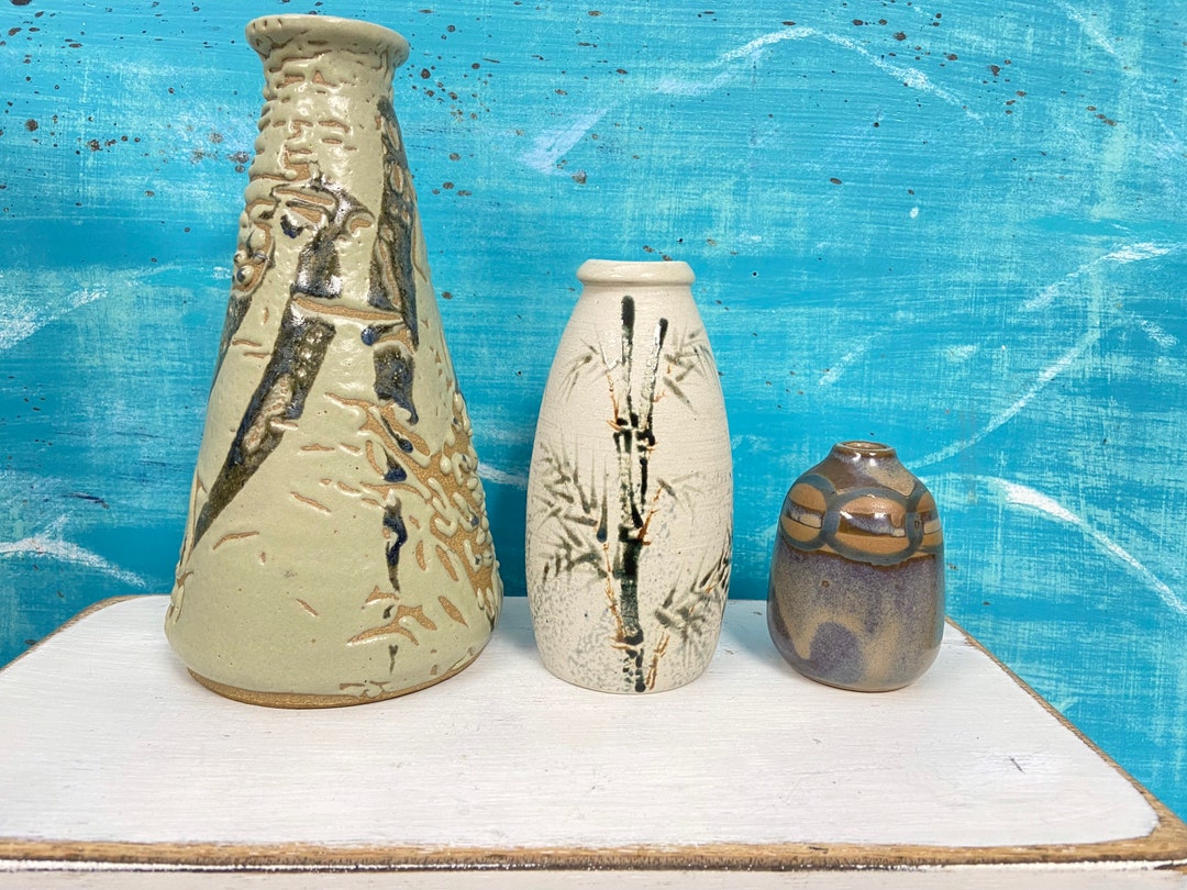 Vintage Studio Pottery Vases, Set of Three Hand Thrown Clay Vases ...